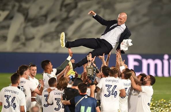 Real Madrid celebrate LaLiga trophy