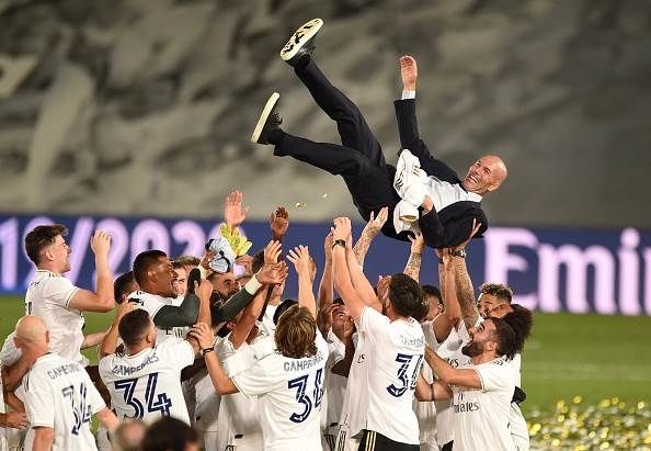 Real Madrid celebrate LaLiga trophy