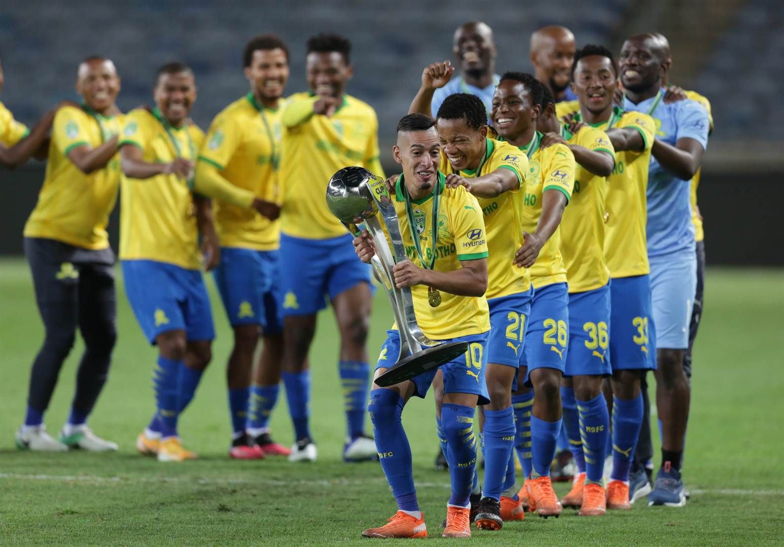 Mamelodi Sundowns players celebrating with the Ned