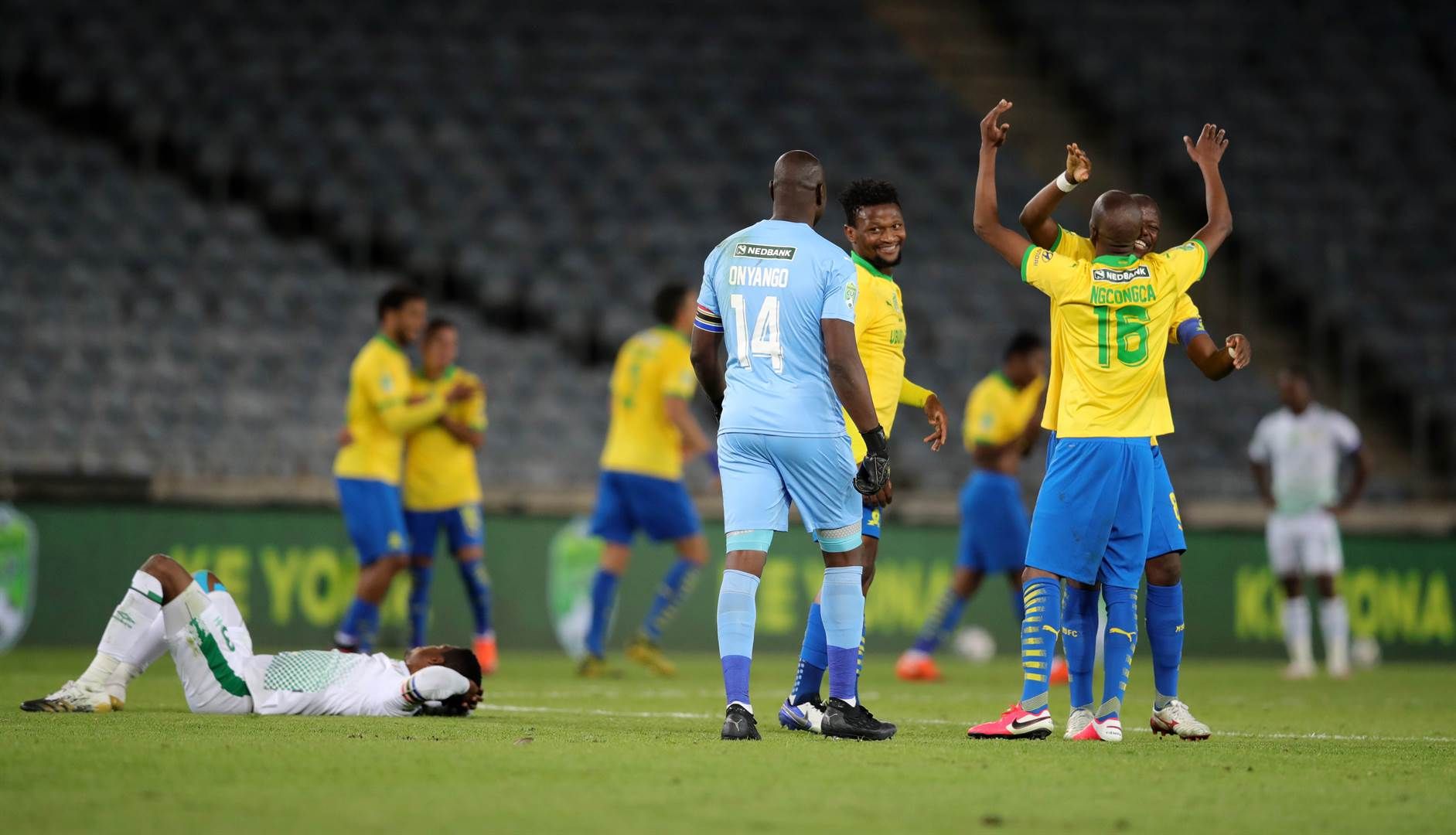 Mamelodi Sundowns players celebrating the win afte