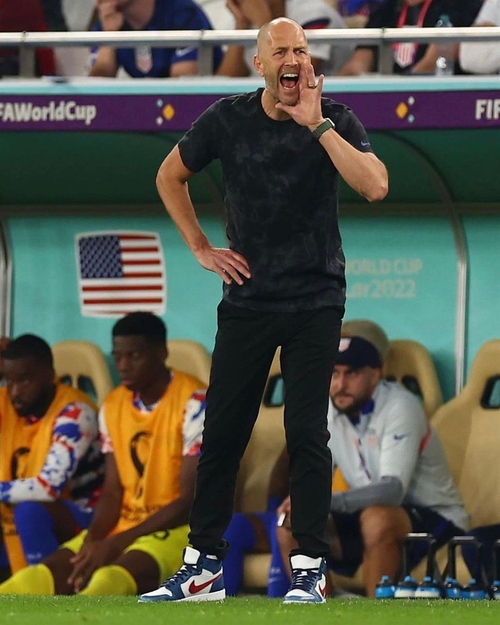 US Coach Gregg Berhalter styling in custom Nike Ti